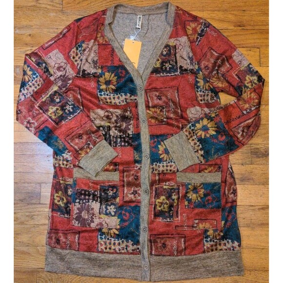 New GRECERELLE Womens Open Front Cardigan Button Down Ribbed Lightweight Top NWT - Picture 1 of 9